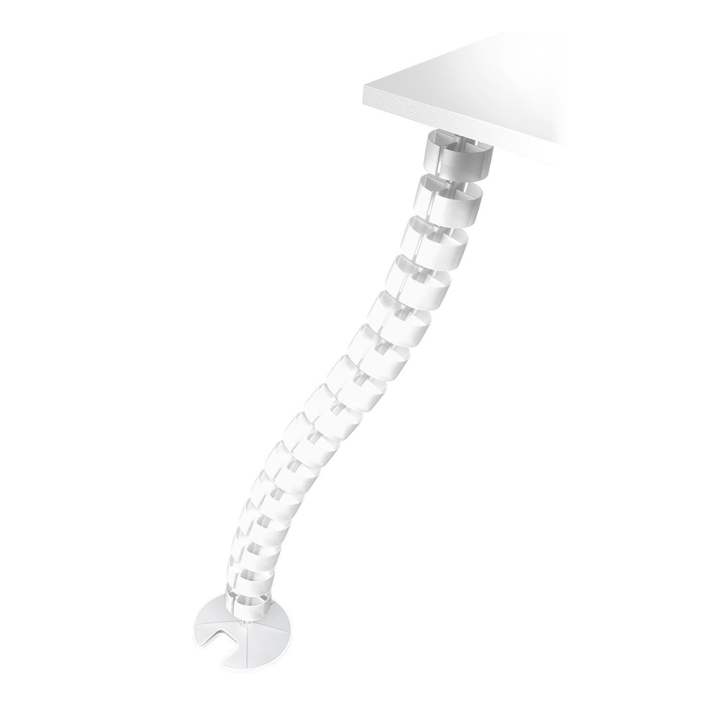 34.210 The cable worm is an attractive solution that neatly guides and bundles cables between a desk and floor. It's suitable for stand-up height desks up to 1270 mm (50,0") and has a weighted floor plate for added stability and to ensure it stays straight.