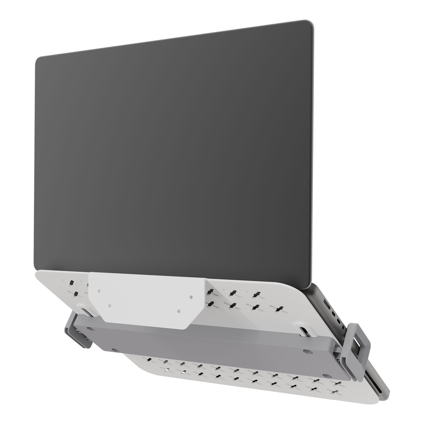 38.040 The Addit universal laptop holder offers a clean, ergonomic way to integrate your laptop or notebook into your workspace. Mounted on any VESA monitor arm, it lifts your device off the desk to free space and improve posture. Fits 12" to 18" laptops with adjustable clamps that keep ports accessible. A safety ledge and cable slots ensure secure, tidy and professional setup, ideal for any home or office environment, enhancing comfort and productivity.