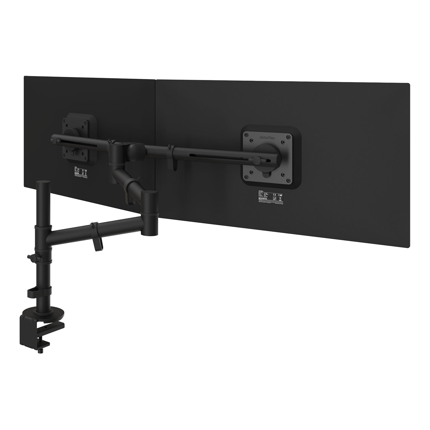 48.133 This ergonomic dual monitor arm is designed to increase both comfort and desk space. Suitable for two monitors up to 4 kg and 27 inch each. Easily position your monitors above your desk at the perfect height, angle and depth to support healthy posture and reduce clutter. With its slim yet durable steel construction, this monitor arm not only saves space but also adds a modern touch to your setup. Perfect for home and office use.