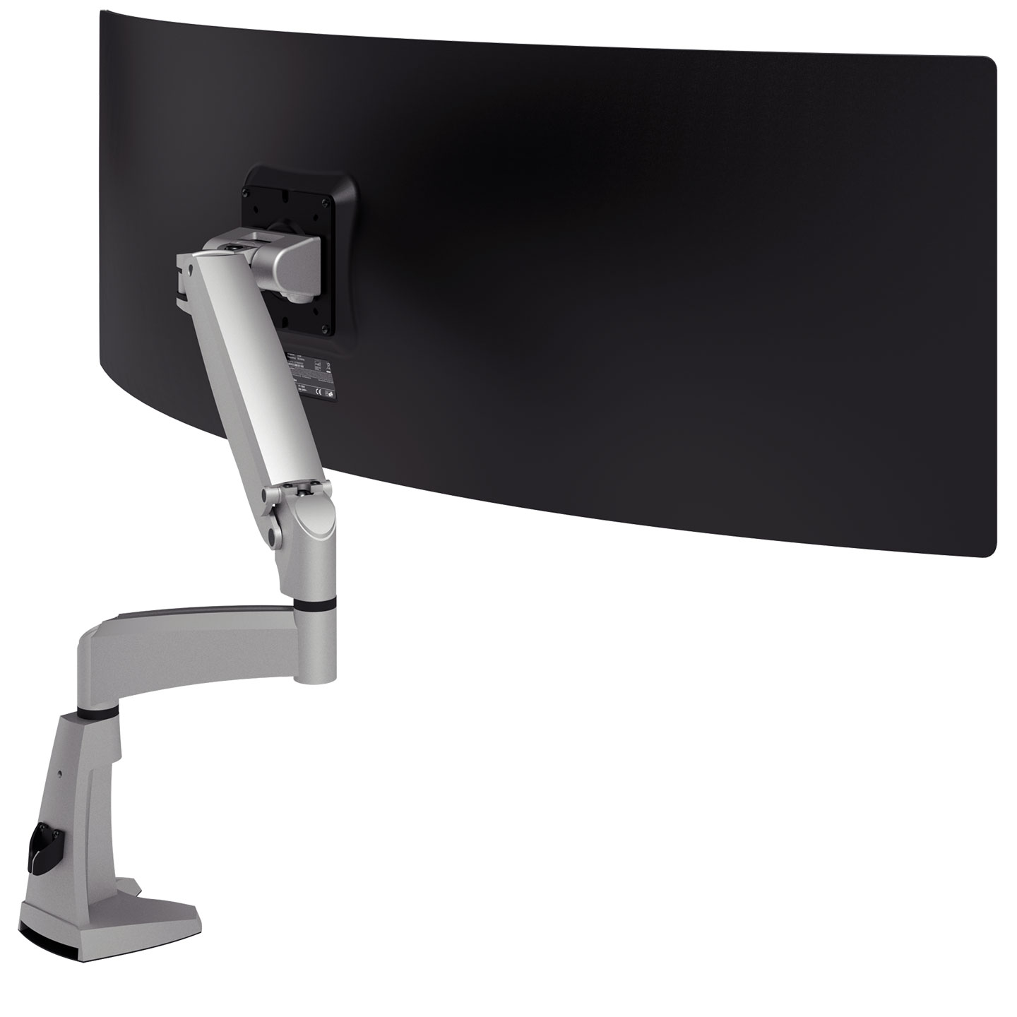 57.172 Specifically engineered for heavier curved monitors.

Dynamic height adjustment and independent depth adjustment let each user find their own optimal ergonomic position. A high-end design for (super) ultra-wide curved screens. The heavy-duty gas spring- and spring-loaded monitor tilt mechanism allow for great ease of movement.

When using (super) ultra-wide curved monitors please check our "monitor check" or contact us for help.