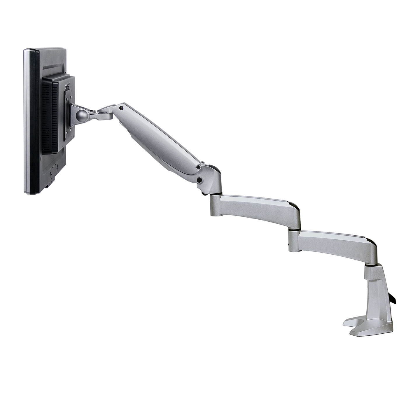 57.182 Remarkably long reach and dynamic height adjustability with fingertip sensitive balance make it easy to find the optimal ergonomic position across even a large desktop. The folding extensions keep things compact when needed and cables are easily guided along the arm's extensions to create a tidy, professional impression.